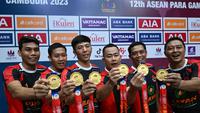 Tim Para Badminton NPC Indonesia berhasil merebut medali emas pada ajang ASEAN Para Games 2023 Kamboja, Sabtu (3/6/2023). (Bola.com/NPC Indonesia)