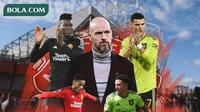 Manchester United - Erik ten Hag Dikelilingi Andre Onana, Jadon Sancho, Cristiano Ronaldo, dan Anthony Martial (Bola.com/Salsa Dwi Novita)