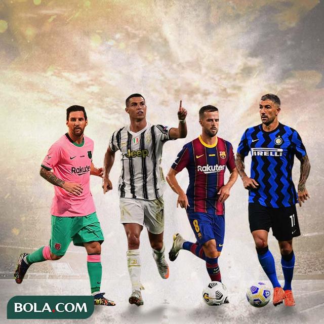 Ilustrasi - Lionel Messi, Cristiano Ronaldo, Miralem Pjanic, Aleksandar Kolarov