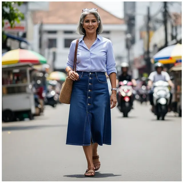 9 Inspirasi Padu Padan Denim untuk Wanita Usia 50+ agar Tetap Stylish