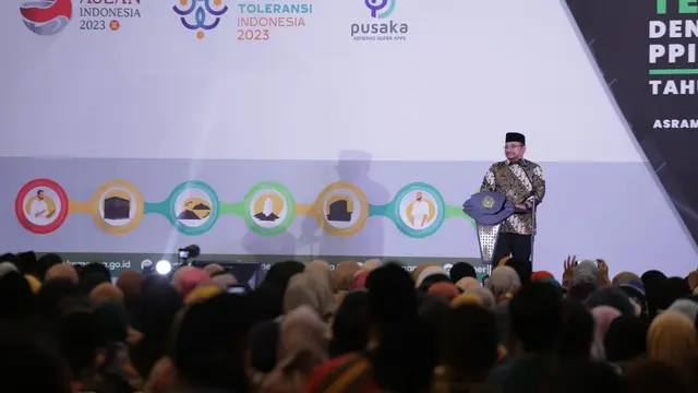 Menteri Agama (Menag) Yaqut Cholil Qoumas membuka Bimtek Terintegrasi Kemenkes PPIH Arab Saudi 2023.