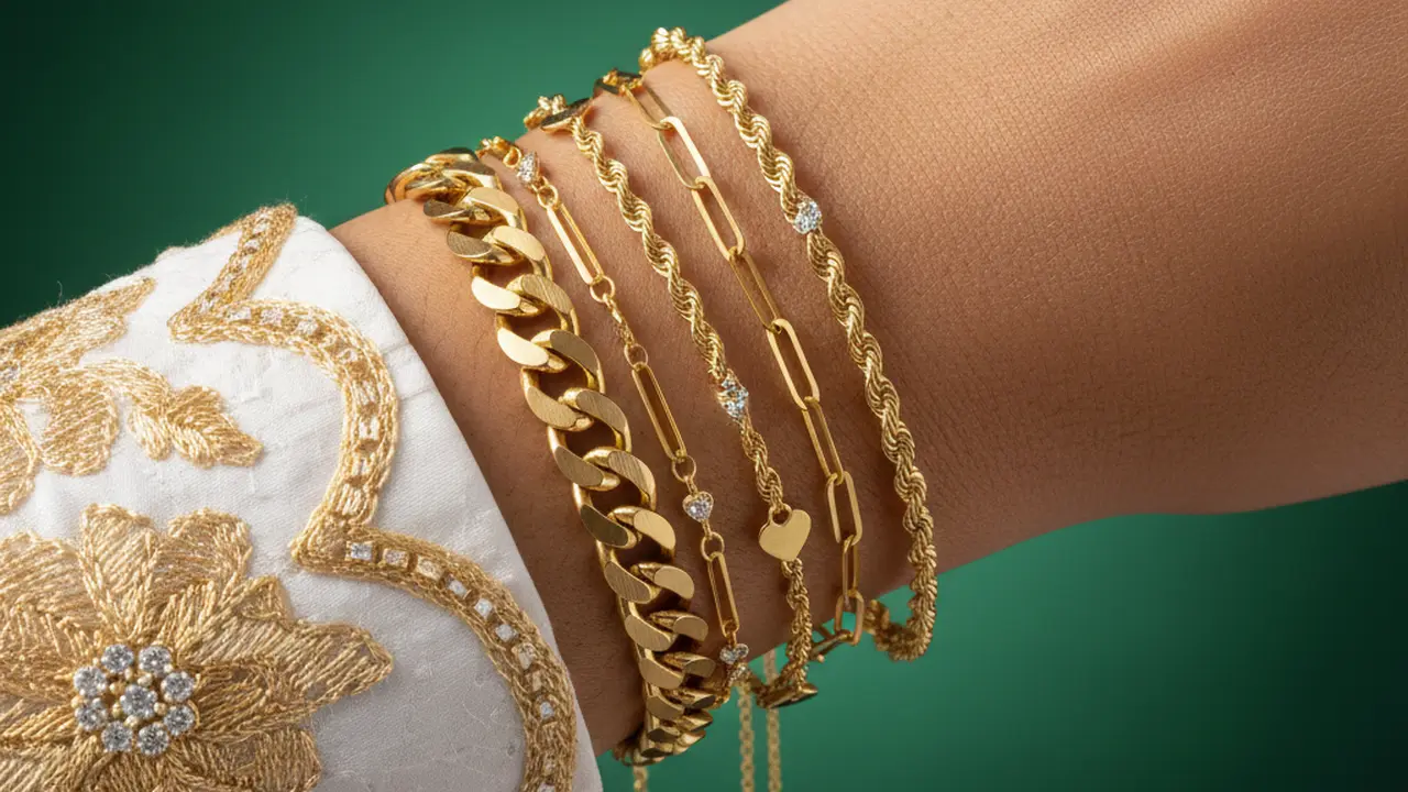 Model Gelang Emas Rantai Elegan Untuk Hari Raya. AI