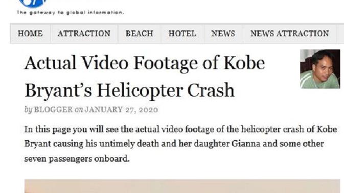 Berita yang menampilkan video hoax kecelakaan helikopter Kobe Bryant (Liputan6.com)