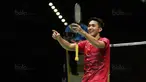 Tunggal putra Indonesia, Jonatan Christie, melakukan selebrasi usai mengalahkan pemain Thailand, Khosit Phetpradab, di Axiata Arena, Selasa (29/8/2017). Jonatan Christie menang 21-19, 21-10 atas Khosit Phetpradab. (Bola.com/Vitalis Yogi Trisna)