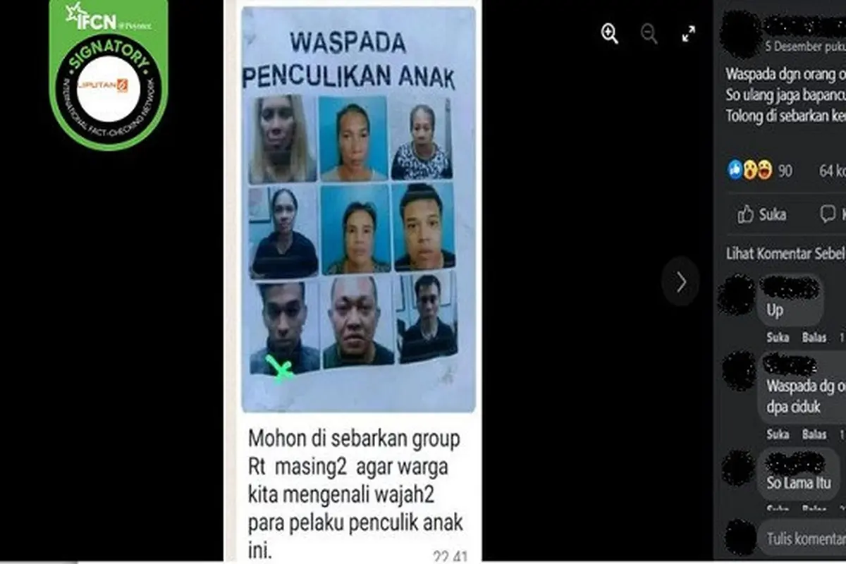 Gambar Tangkapan Layar Foto yang Diklaim Wajah Pelaku Penculikan Anak (sumber: Facebook).