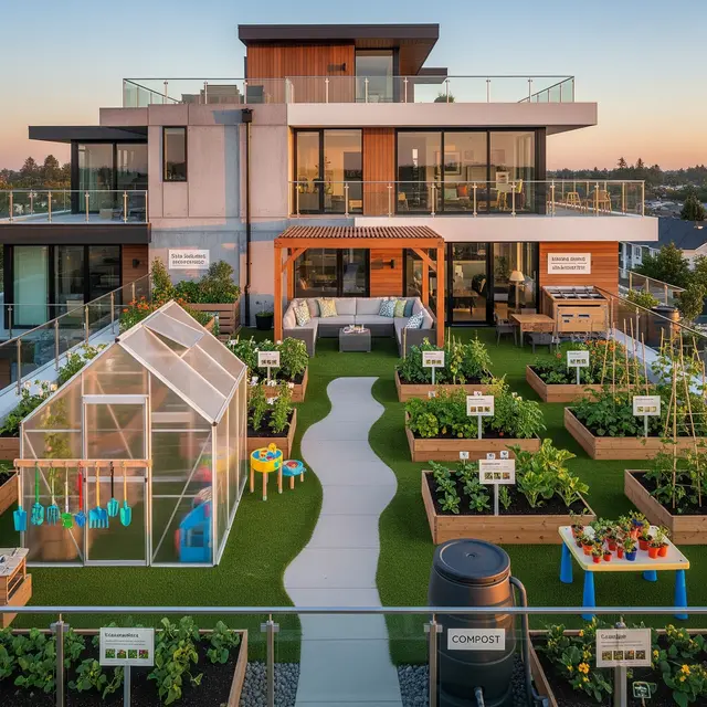 Rumah Ramah Lingkungan dengan Kebun Sayur Rooftop (Gemini AI)