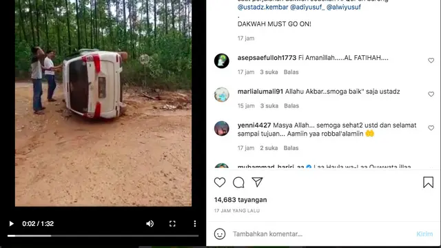 Rombongan Dakwah Ustaz Zacky Mirza Alami Kecelakaan Hingga Mobil Terbalik