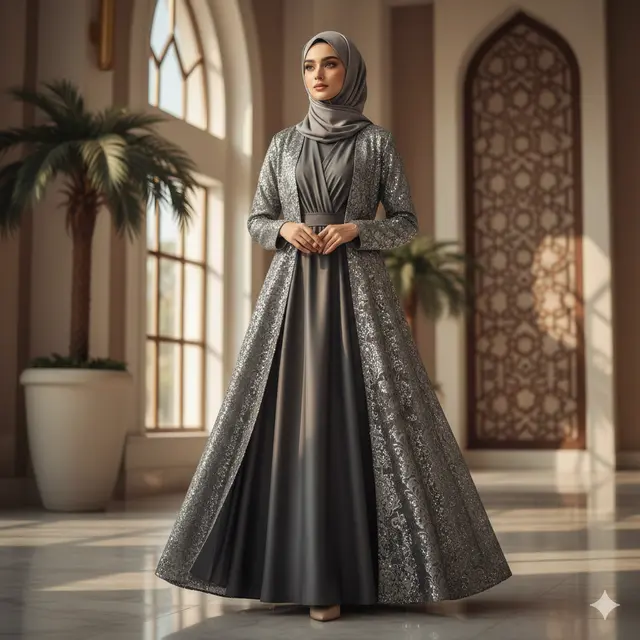 Model Gamis Brokat Cardigan untuk Tampil Anggun