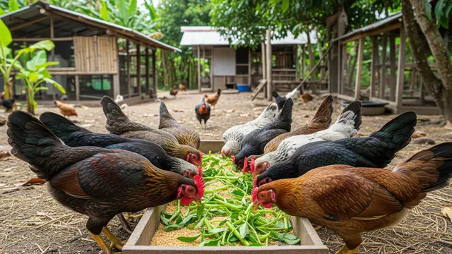 Daun Kangkung dan Dedak untuk Pakan Campuran