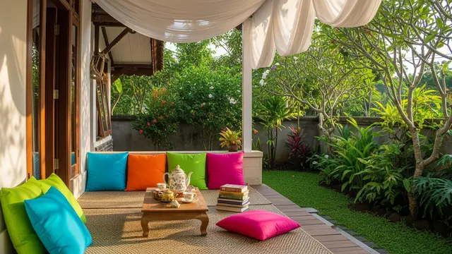Desain Teras Rumah Konsep Lesehan Fungsional