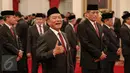 Jenderal TNI Purn Dr Moeldoko saat menghadiri upacara pemberian tanda kehormatan di Istana Negara Jakarta, Kamis (13/8). Dalam rangka peringatan HUT ke-70 Kemerdekaan RI, Presiden memberikan sejumlah tanda kehormatan. (Liputan6.com/Faizal Fanani)