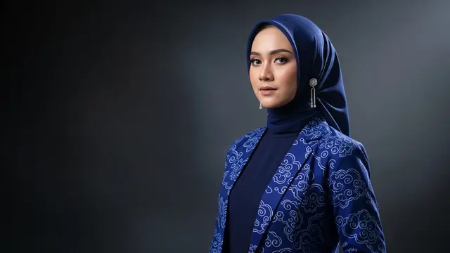 Gamis Polos Simpel Dipadukan Blazer Batik Etnik Kekinian