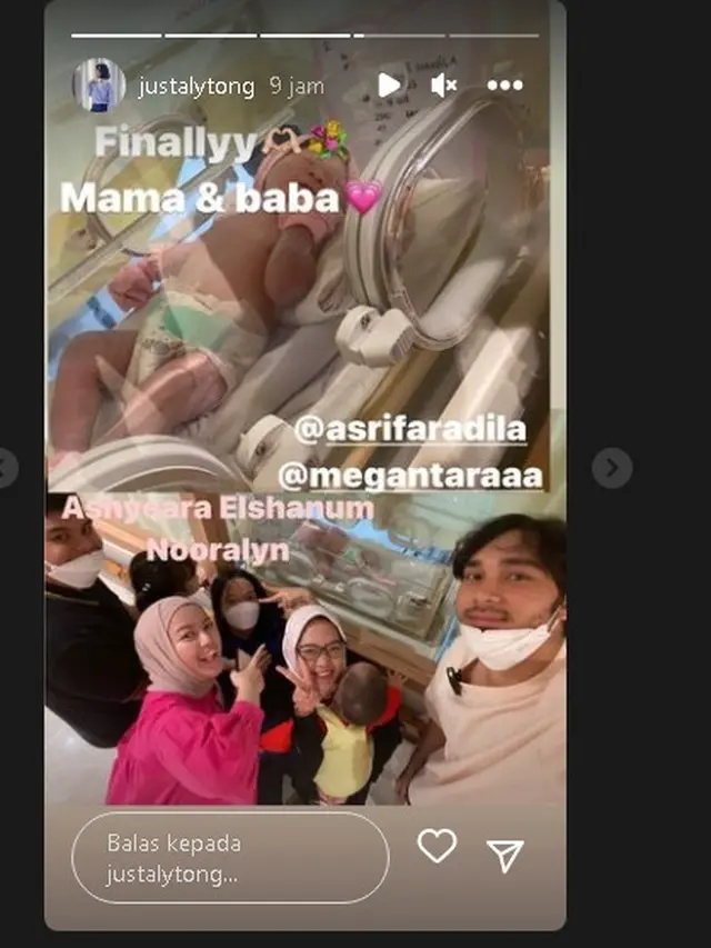 Asri Faradila istri Achmad Megantara telah melahirkan bayi perempuan (Foto: Nafas Pertama via IG justalytong)