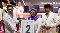 Calon Bupati Tangerang Maesyal Rasyid-Intan Nurul Hikmah mengaku bersyukur mendapat nomor urut 2 di Pilkada Kabupaten Tangerang. (Pramita Tristiawati).