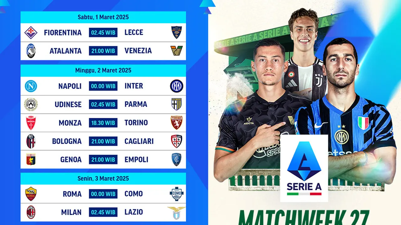 Jadwal Siaran Langsung Liga Italia 2024/25 pada Matchweek 27 di Vidio
