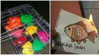 Potret Orang Bakar Ikan Mainan di Malam Tahun Baru. (Sumber: X/@newhieee/@naueoaeo)