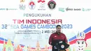 Menteri Pemuda dan Olahraga (Menpora), Dito Ariotedjo, resmi melepas kontingen Indonesia untuk SEA Games ke-32 Kamboja di Lapangan Kementerian Pemuda dan Olahraga (Kemenpora), Jakarta, Selasa (2/5/2023). (Liputan6.com/Herman Zakharia)