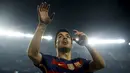 Ekspresi Luis Suarez saat bertanding melawan Athletic Bilbao dalam pertandingan leg kedua perempat final Copa del Rey di Stadion Camp Nou, Barcelona, Kamis (28/1/2016) dini hari WIB. (Reuters/Albert Gea)