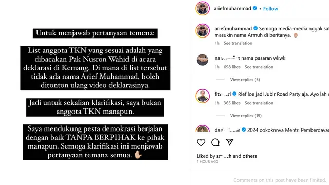 Unggahan Instagram Arief Muhammad.  (Foto: Dok. Instagram @ariefmuhammad)
