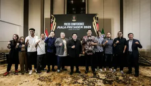 Konferensi pers Piala Presiden 2025 di Menara Danareksa, Jakarta Pusat, pada Jumat (13/6/2025). (Bola.com/Bagaskara Lazuardi)