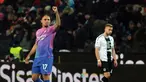 Pemain AC Milan Noah Okafor merayakan golnya ke gawang Udinese pada pertandingan sepak bola Serie A Liga Italia di Udine, Italia, Sabtu (20/1/2024). (Andrea Bressanutti/LaPresse via AP)