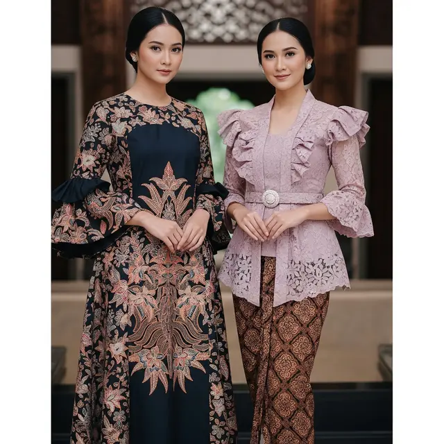 Batik Kombinasi Brokat Lengan Ruffle Modern. Foto: Gemini