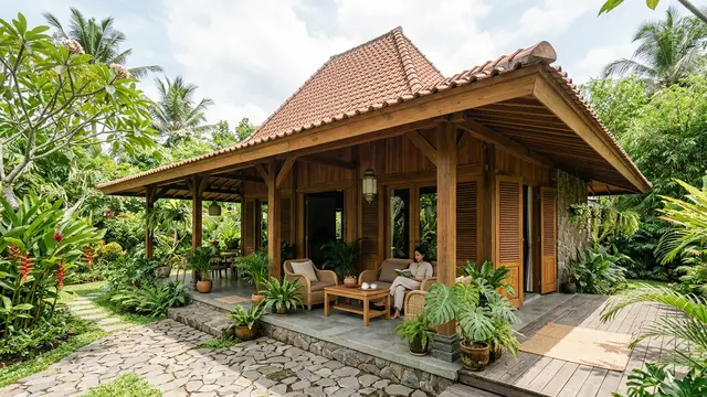 Rumah Tropis dengan Teritisan Lebar dan Teras Teduh (AI Generated)
