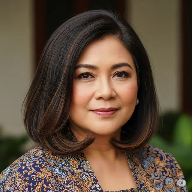 Model Rambut Ibu-Ibu Wajah Bulat Usia 50-an. Foto: Gemini
