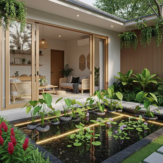 Model Rumah Kecil Tapi Luas dengan Tanaman Daun Air