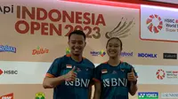 Ganda campuran bulu tangkis Indonesi Rehan Naufal Kusharjanto/Lisa Ayu Kusumawati berhasil memetik kemenangan perdana di ajang Indonesia Open 2023, Selasa (13/6/2023). (Liputan6.com/Melinda Indrasari)