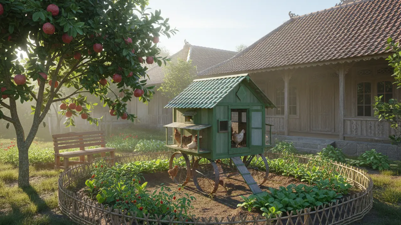 Model Halaman Belakang Rumah di Desa untuk Ternak Kecil. AI