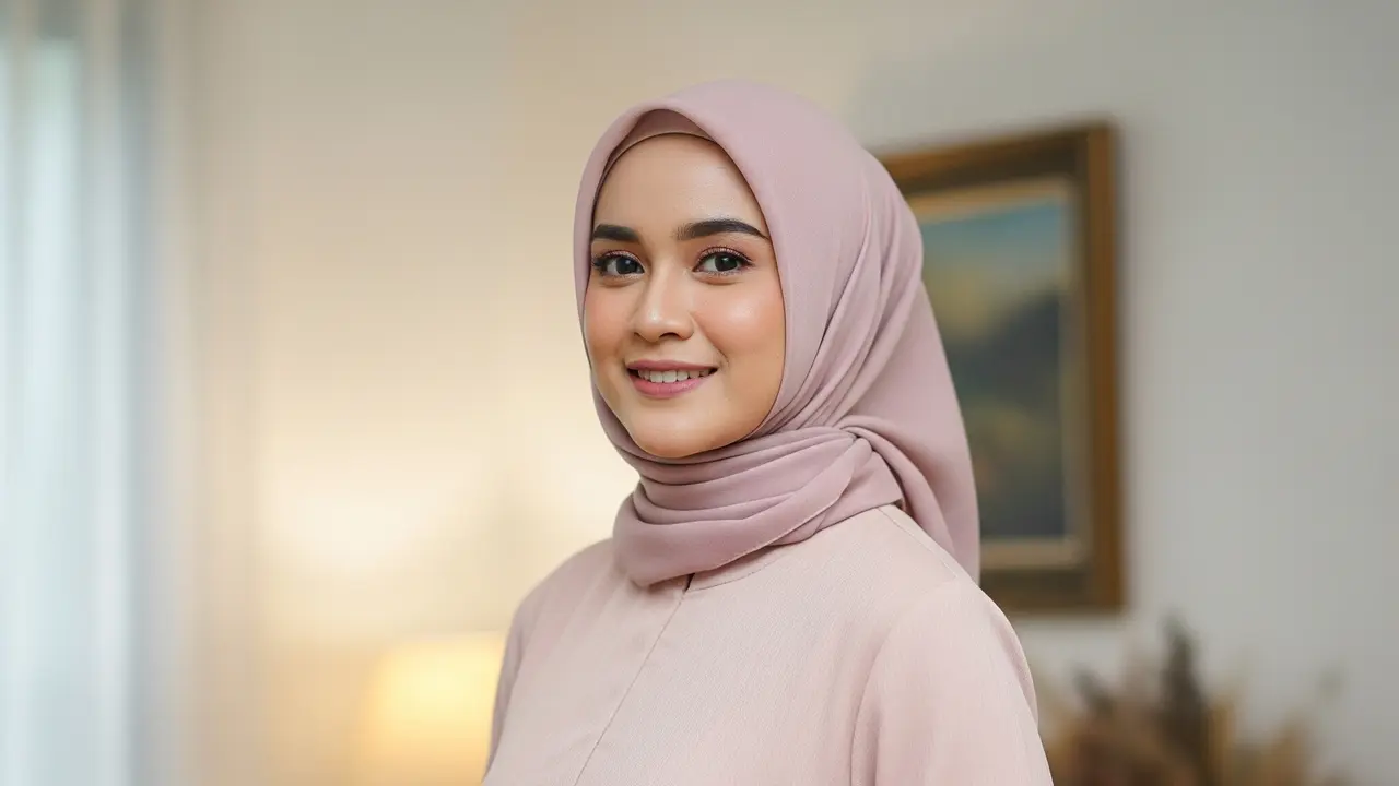 Model Gamis Bahan Wolpeach dengan Potongan Tiered Anggun