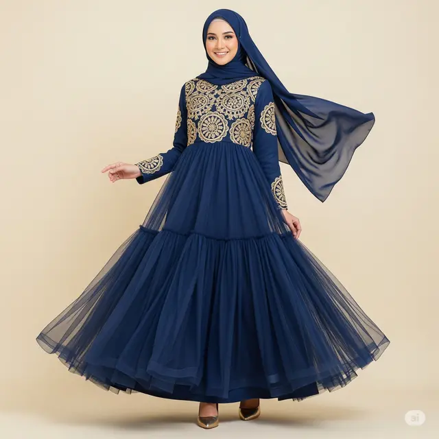 Model Dress Tulle Bertingkat Pesta Muslimah.