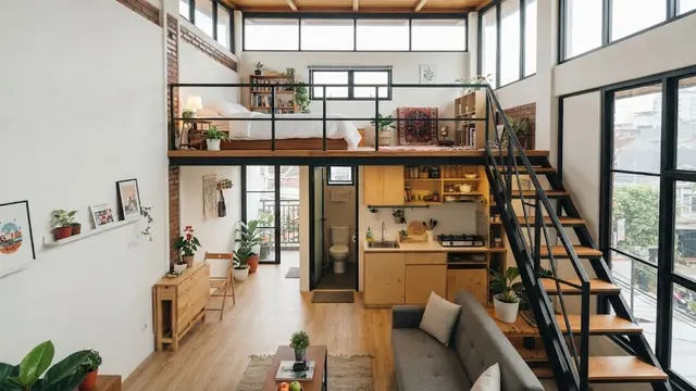 Desain rumah type 21 minimalis modern yang hemat biaya dan kekinian model mezzanine