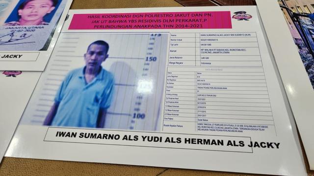 Penculik anak perempuan di kawasan Gunung Sahari, Jakarta Pusat (Jakpus) teridentifikasi atas nama Iwan Sumarno (42) alias Jacky alias Yudi alias Herman.
