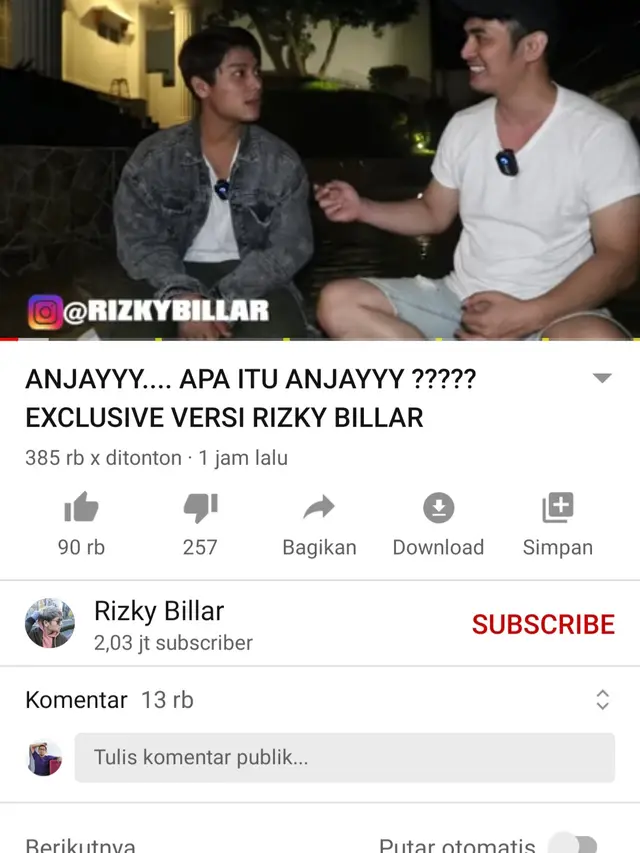 Unggahan Rizky Billar. (Foto: YouTube Rizky Billar)