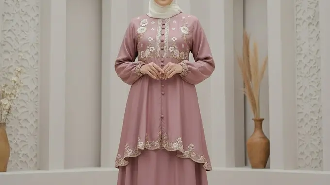 Gamis dengan desain dua tingkat untuk Lebaran 2026/Gemini AI