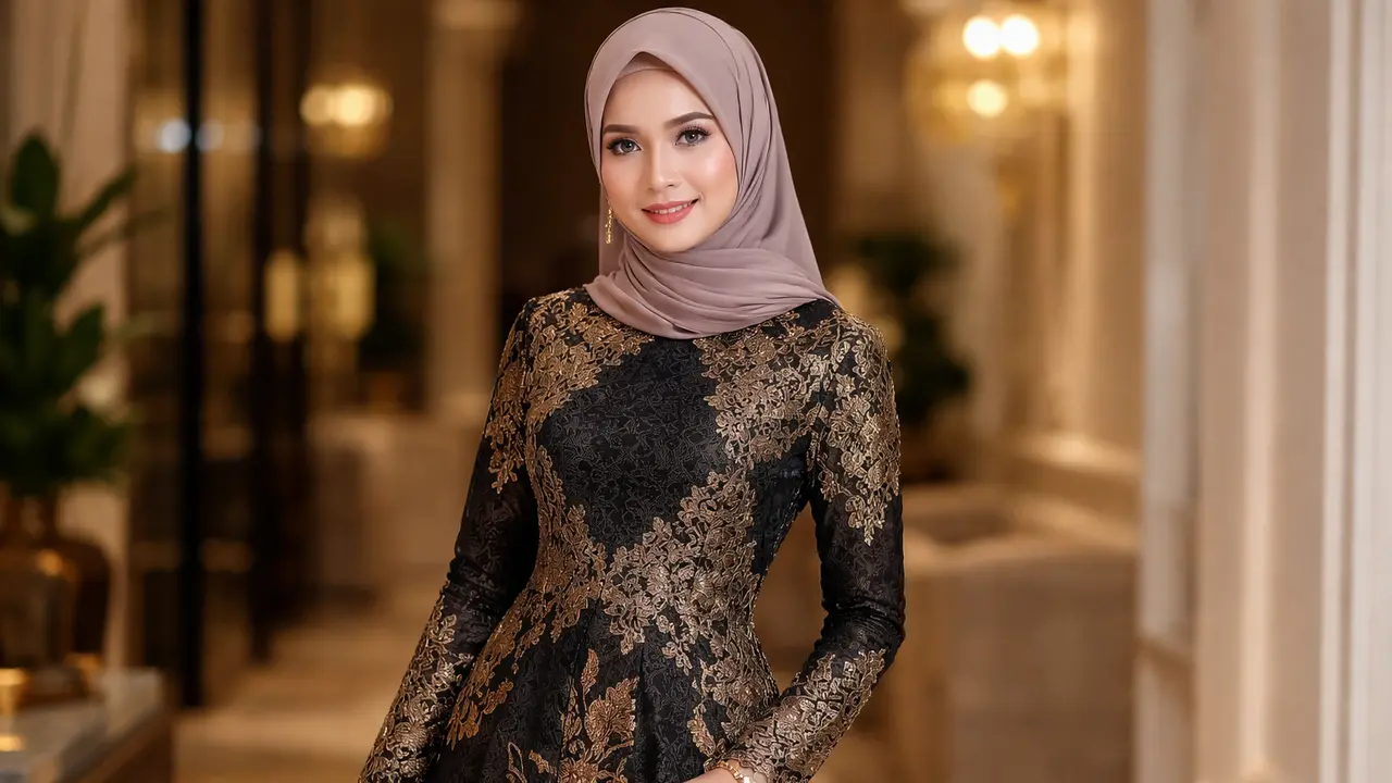 Gamis Batik Brokat Warna Netral Favorit 2026 (Foto: ChatGPT)