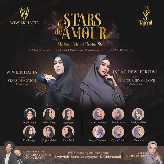 IDP dan Wiwiek Hatta diketahui berkolaborasi dalam virtual fashion show bertema Stars de Amour Muslimah Virtual Fashion Show