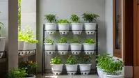 9 Ide Kebun Sayur Minimalis di Teras Sempit dengan Pot Plastik Bertingkat, Solusi Produktif