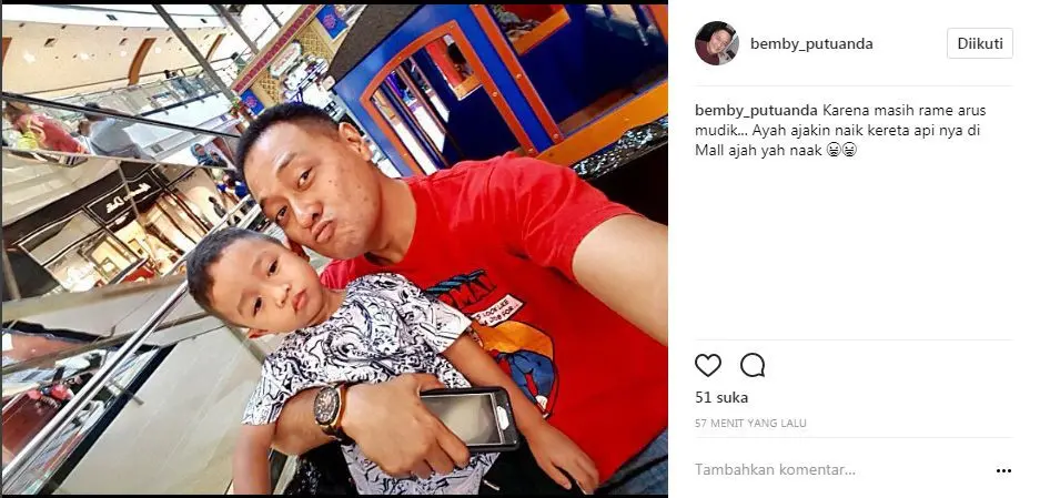 Bemby Putuanda punya cara jitu ajak anak naik kereta tak berdesakan (Foto: Instagram)