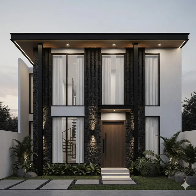 Gambar Rumah Minimalis dengan Pilar Batu Alam