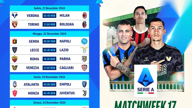 Jadwal Pertandingan Liga Italia 2024/25 Matchweek 17 di Vidio.