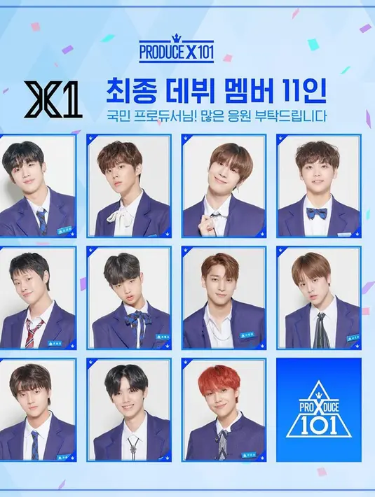 X1 merupakan grup yang dibentuk dari acara survival 'Produce' yang sebelumnya telah sukses mendebutkan IOI, Wanna One, dan IZ*ONE. (Liputan6.com/Twitter/@x1official101)