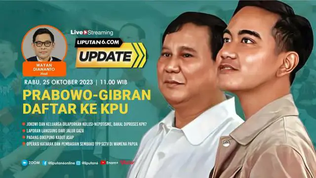 Prabowo Subianto dan Gibran Rakabuming Raka telah resmi mendaftar sebagai pasangan capres-cawapres Pemilu 2024 ke Komisi Pemilihan Umum (KPU) pada Rabu (25/10/2023).