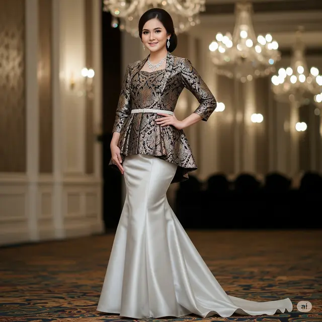 Contoh Model Brokat Dress Kombinasi Satin Model Mermaid Brokat-Satin. Foto: Gemini