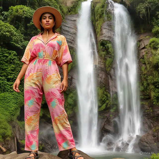 Jumpsuit Katun Ringan dengan Motif Tropis