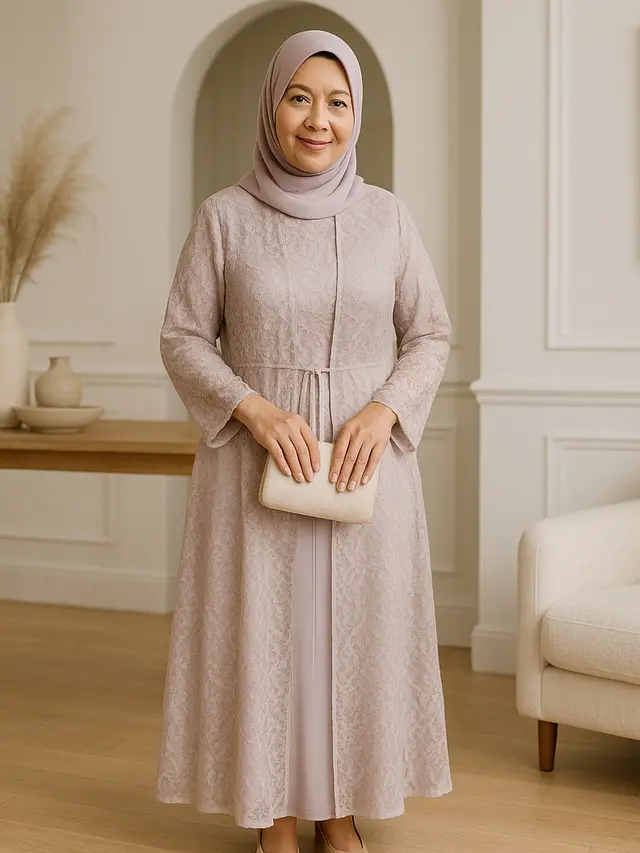 10 Rekomendasi Gamis Brokat 2025 untuk Ibu-Ibu Usia 50-an, Simpel dan Elegan
