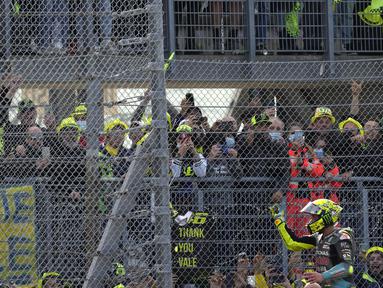Valentino Rossi menyelesaikan MotoGP Emilia Romagna 2021 di sirkuit Misano sebagai balapan terakhir yang dianggap sebagai 'rumah' oleh The Doctor. (AP Photo/Antonio Calanni)