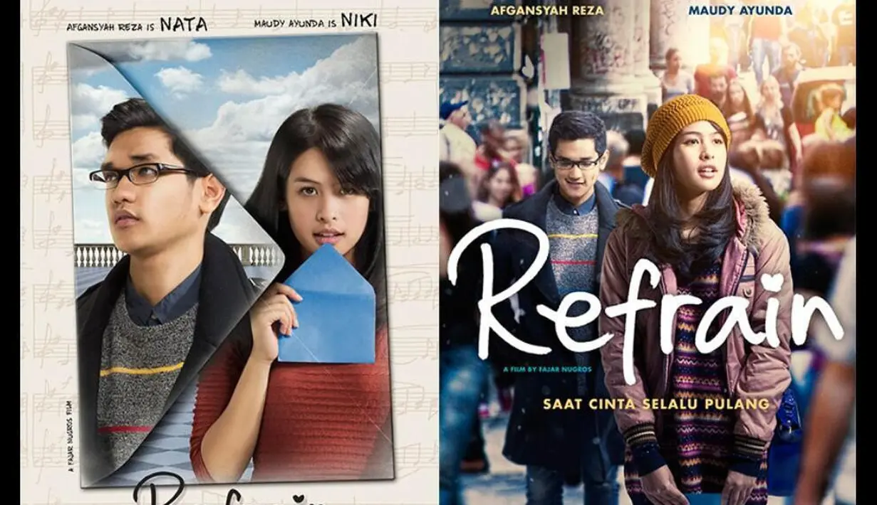 Film Refrain yang dibintangi oleh Maudy Ayunda dan Afgan merupakan adaptasi dari novel karya Winna Efendi. (Foto: ozhu73.blogspot.co.id)
